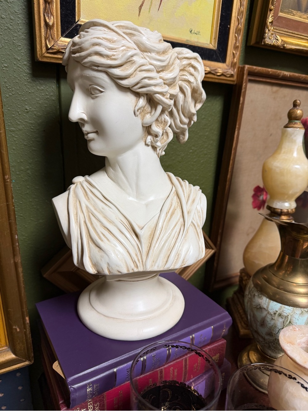 Vintage Classic Cream Decorative Greek Goddess Bust Sculpture - Home Art Accent